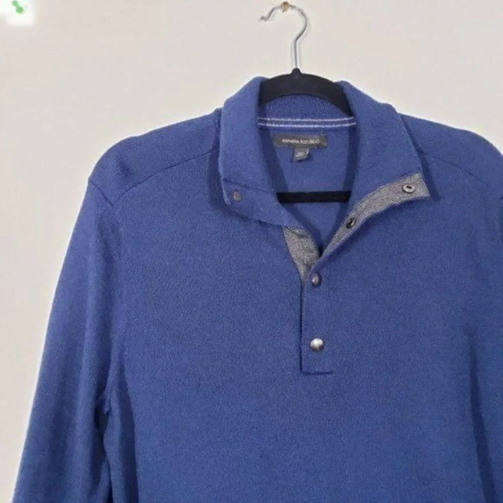 Banana Republic Mens Extra Fine Merino Wool Blend Snap Collared Pullover Sweater
